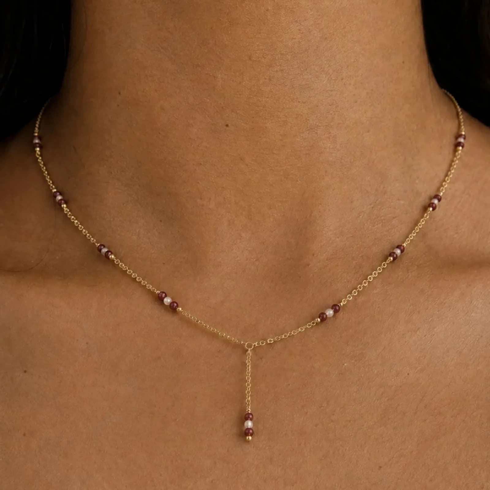 Amarus Gemstone Necklace - Red Garnet & Lavendar Quartz — 3