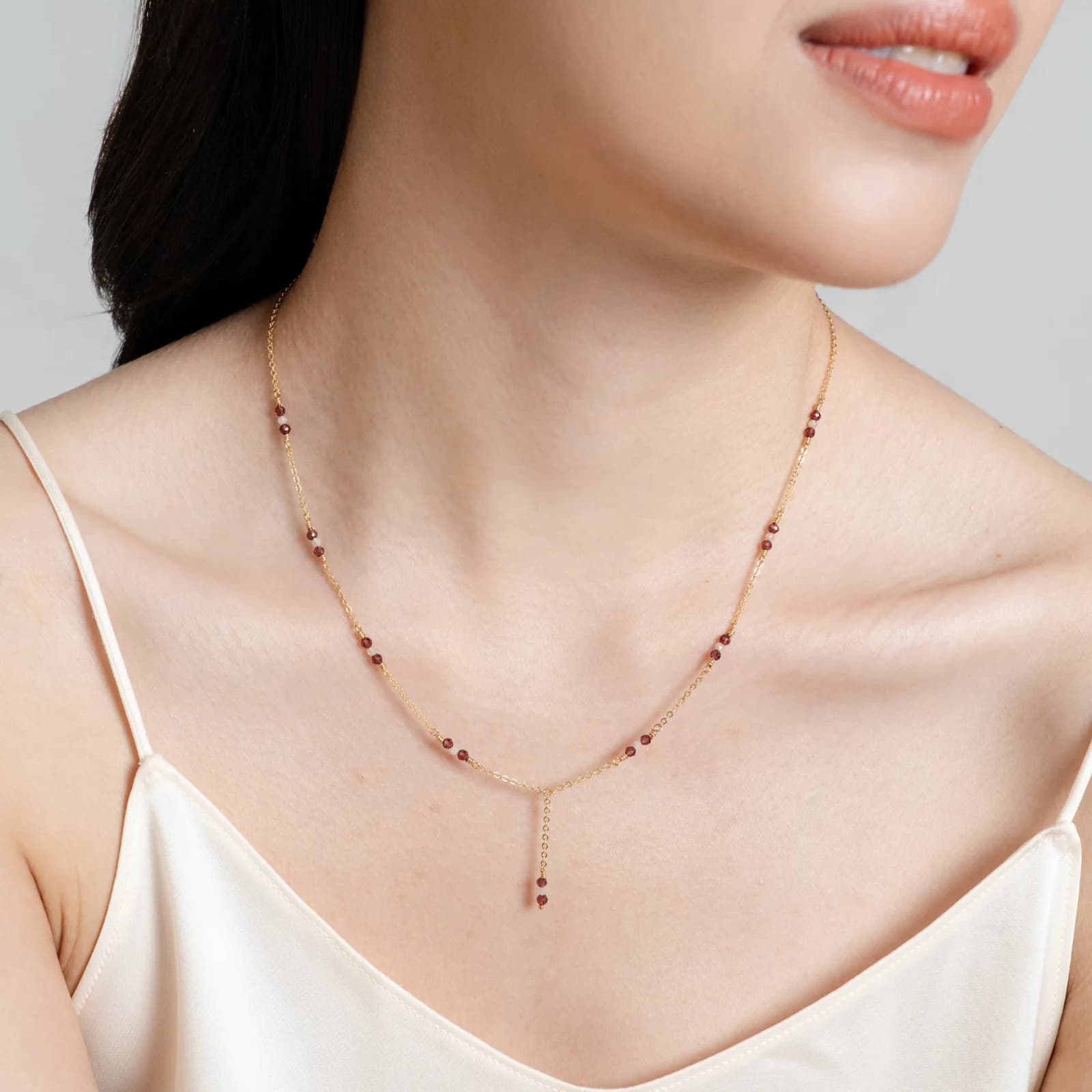 Amarus Gemstone Necklace - Red Garnet & Lavendar Quartz — 2